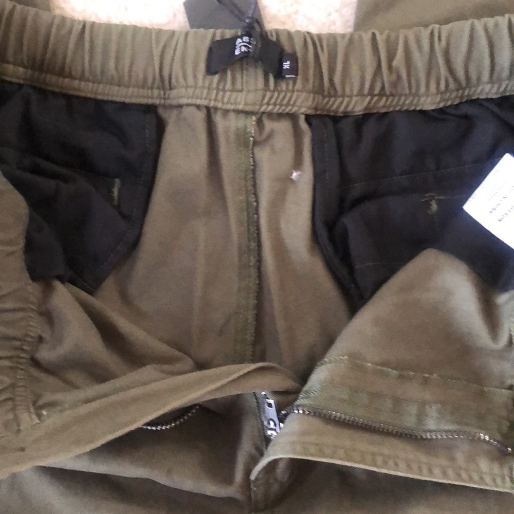 Mens Army green stretch waist pants - Picture 5 of 6
